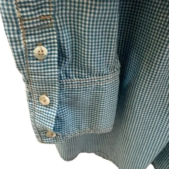 Free People long button down shirt dress blue gingham style size Large - Picture 11 of 15